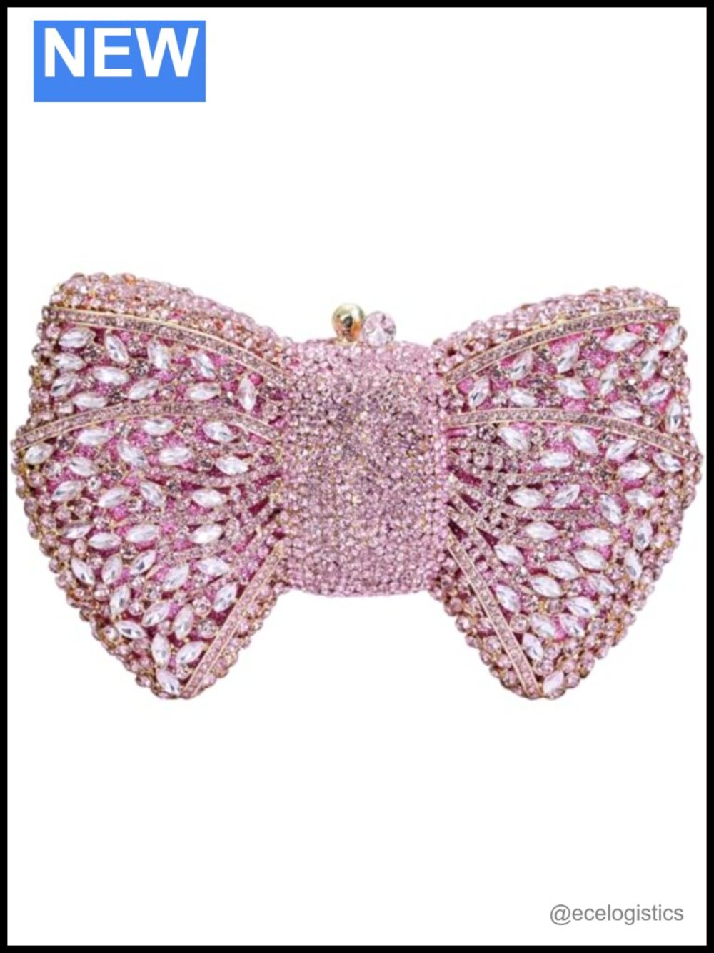 Handmade Rhinestone Bow Clutch Bag with Pearl Chain